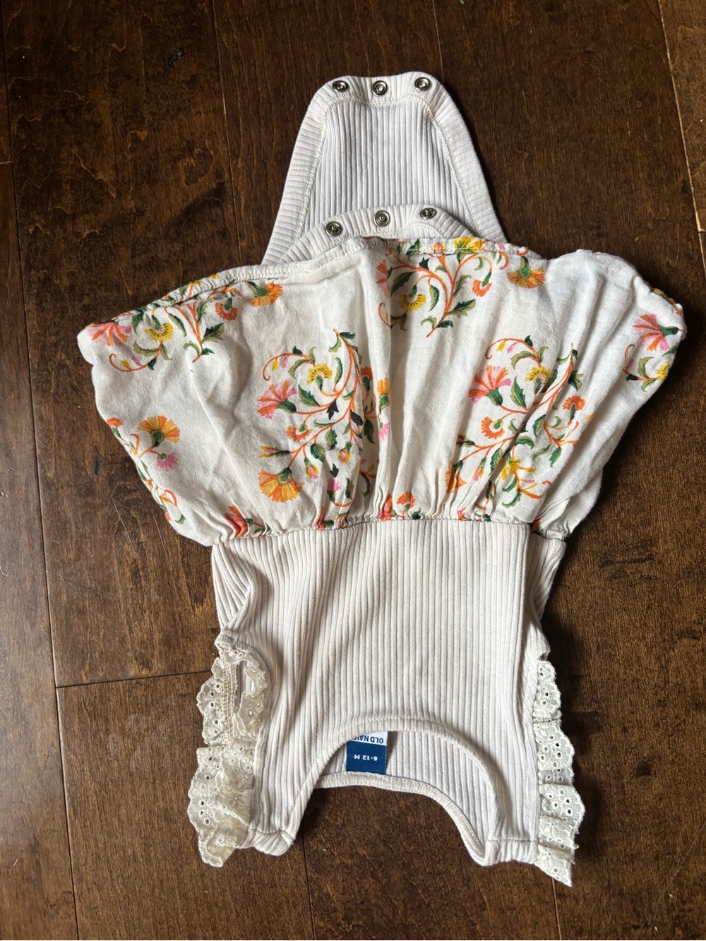 Old Navy White Floral Romper with Orange & Green Print